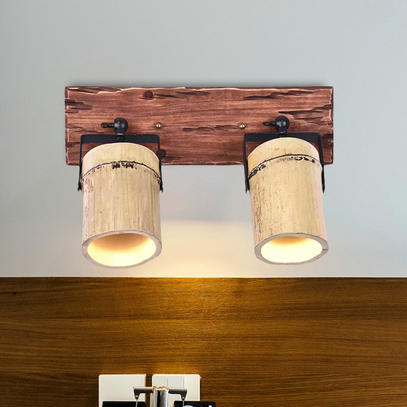 Avtoit | Wooden Cylinder Wall Lamp Rustic Stylish Wall Light in Beige for Bistro Restaurant