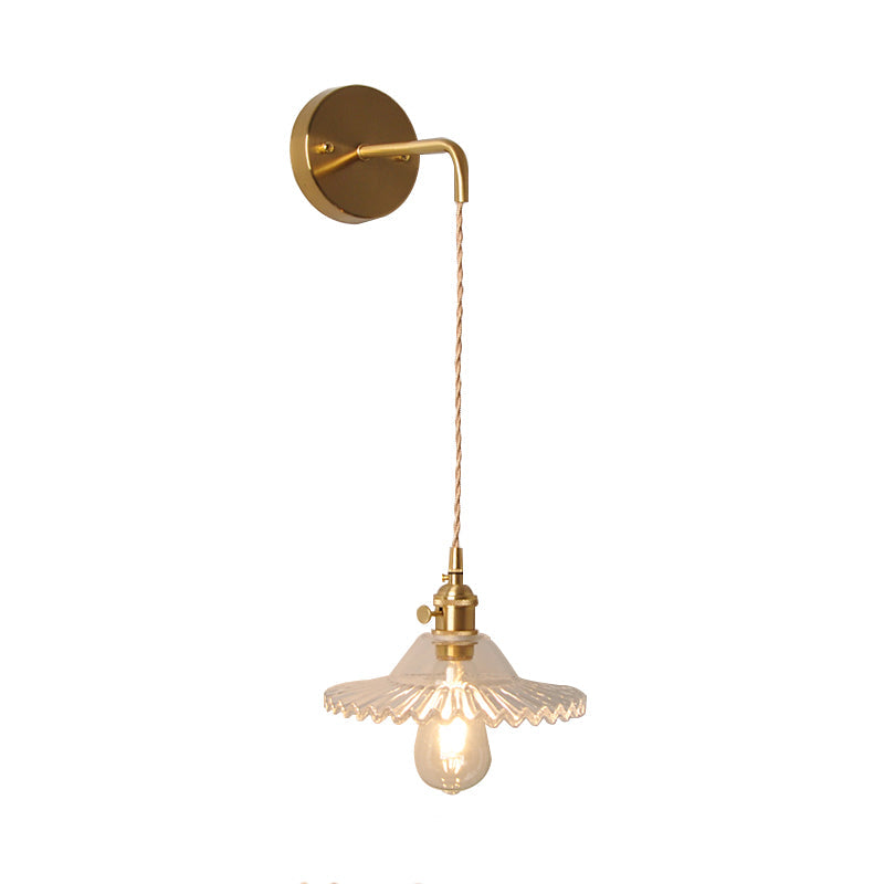 Avtoit | Shaped Clear/Opal Glass Wall Lamp Industrial Single Bulb Bedroom Sconces Light in Brass