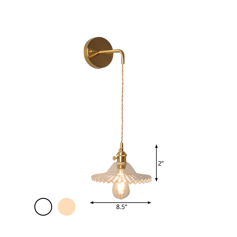 Avtoit | Shaped Clear/Opal Glass Wall Lamp Industrial Single Bulb Bedroom Sconces Light in Brass