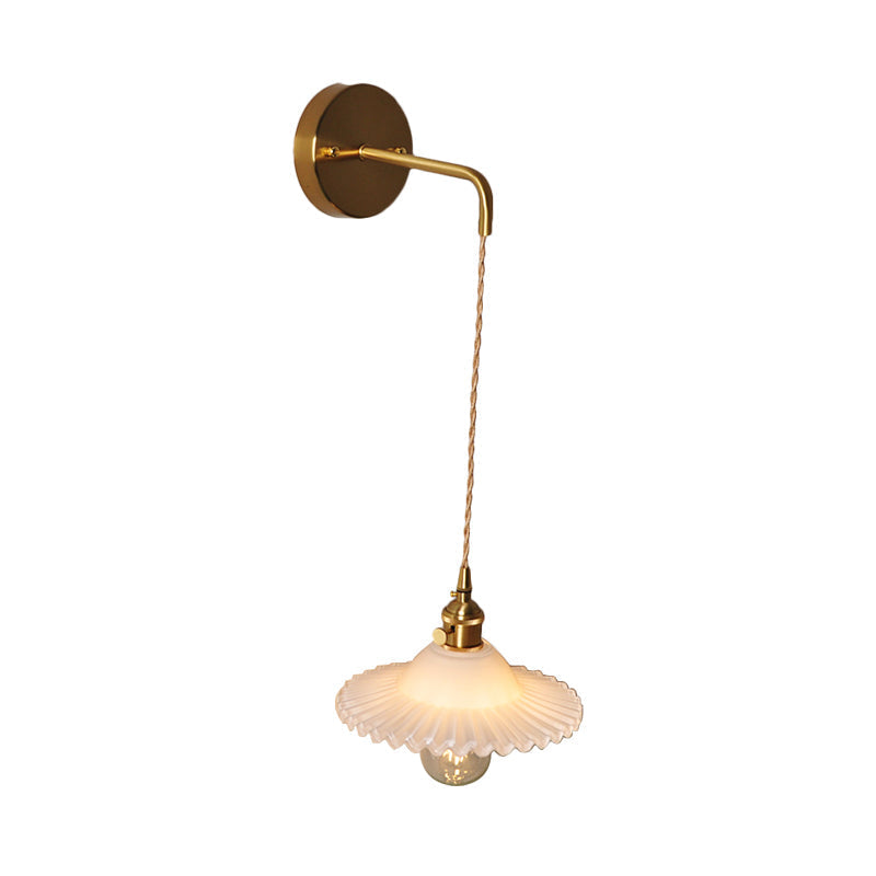Avtoit | Shaped Clear/Opal Glass Wall Lamp Industrial Single Bulb Bedroom Sconces Light in Brass