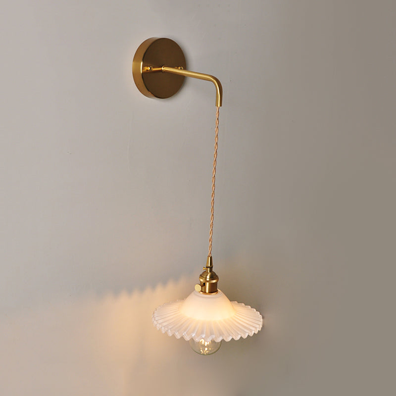 Avtoit | Shaped Clear/Opal Glass Wall Lamp Industrial Single Bulb Bedroom Sconces Light in Brass