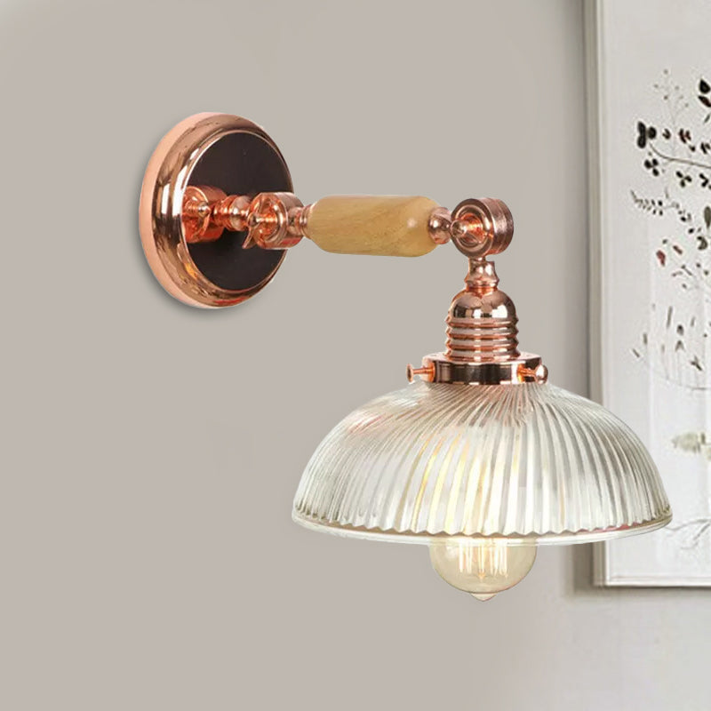 Avtoit | A bulb ribbed glass wall lamp farmhouse rose gold arched bedroom wall lamp