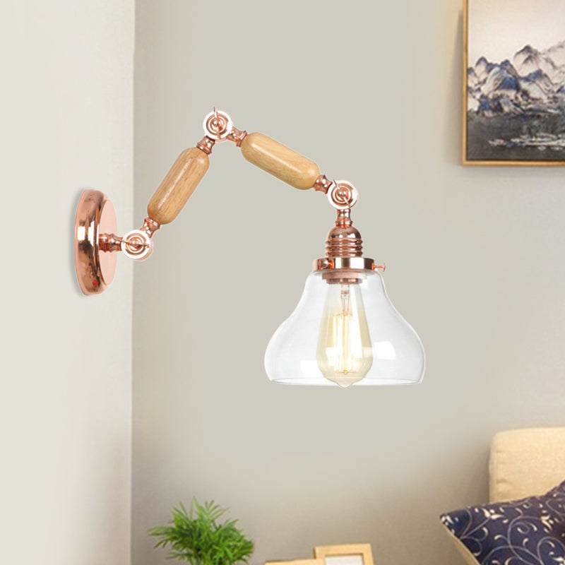 Avtoit | 1 Light Clear Glass Wall Sconces Light Vintage Gold Pumpkin Living Room Lighting Fixture with Long Extendable Arm