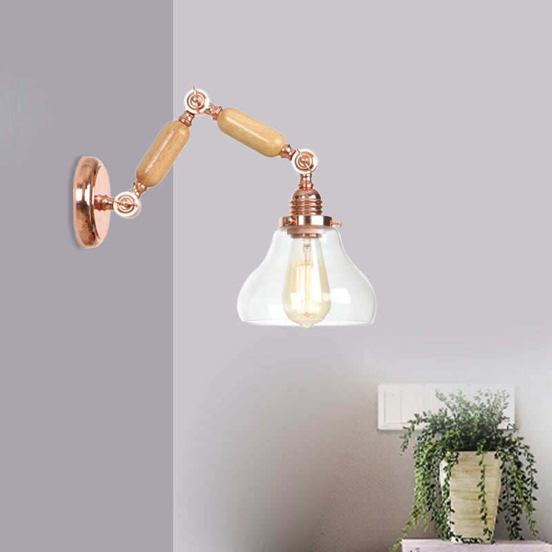 Avtoit | 1 Light Clear Glass Wall Sconces Light Vintage Gold Pumpkin Living Room Lighting Fixture with Long Extendable Arm