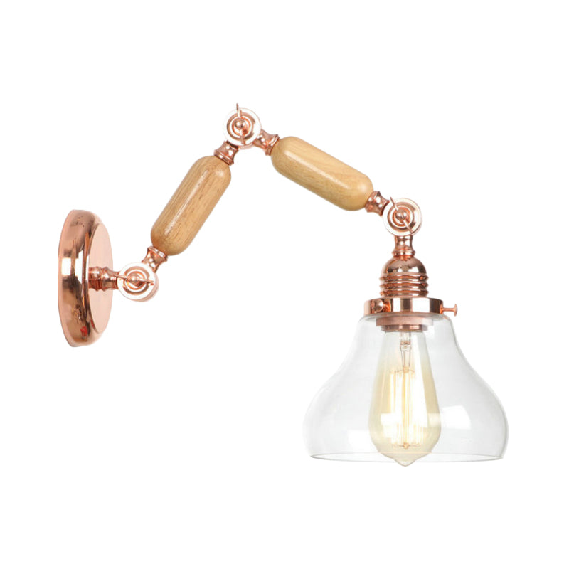Avtoit | 1 Light Clear Glass Wall Sconces Light Vintage Gold Pumpkin Living Room Lighting Fixture with Long Extendable Arm