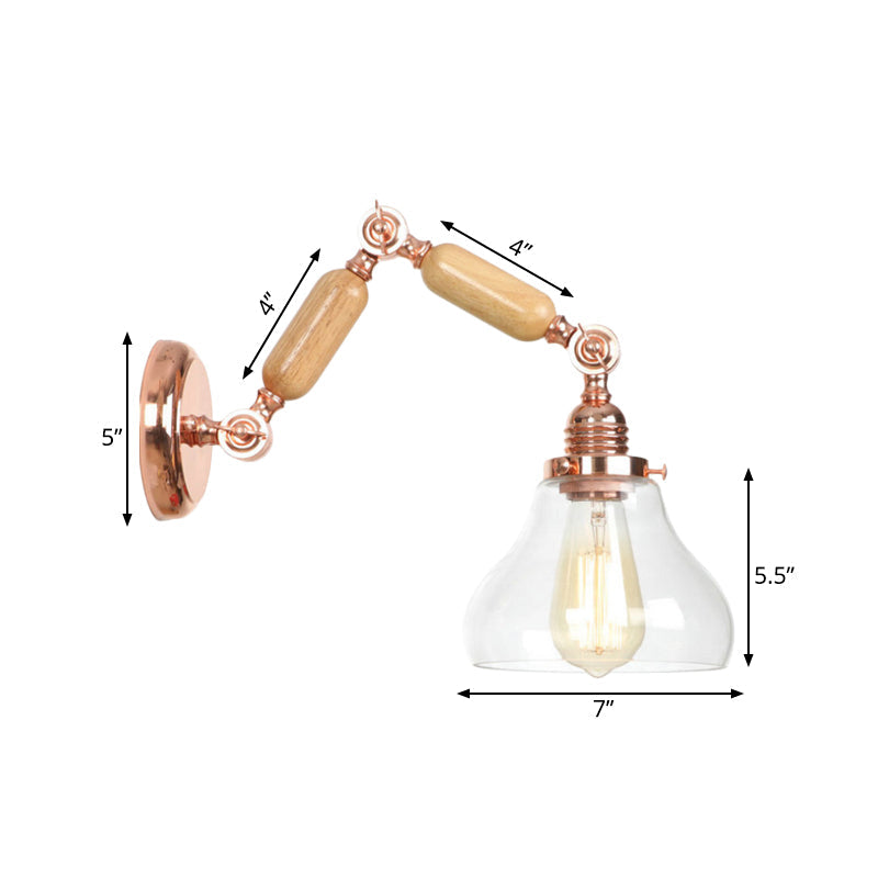 Avtoit | 1 Light Clear Glass Wall Sconces Light Vintage Gold Pumpkin Living Room Lighting Fixture with Long Extendable Arm