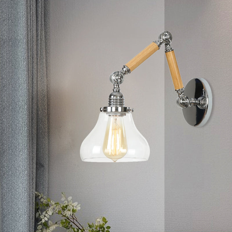 Avtoit | Gourd Living Room Wall Light Fixture Industrial Clear Glass 1 Light Chrome Wall Lamp with 8"+8"/6"+6"/8"+4" Wood Arm