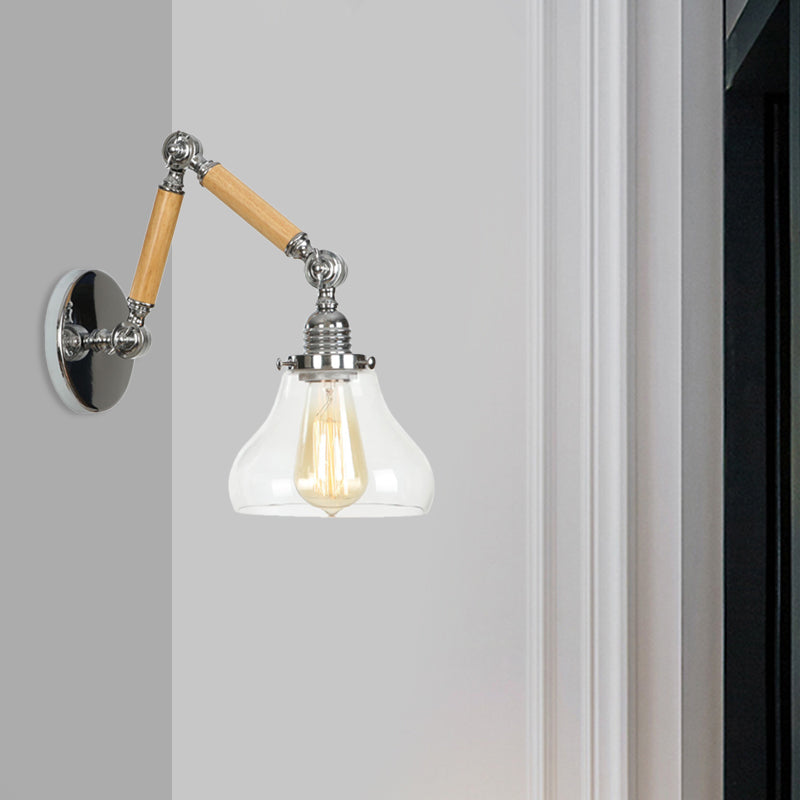 Avtoit | Gourd Living Room Wall Light Fixture Industrial Clear Glass 1 Light Chrome Wall Lamp with 8"+8"/6"+6"/8"+4" Wood Arm