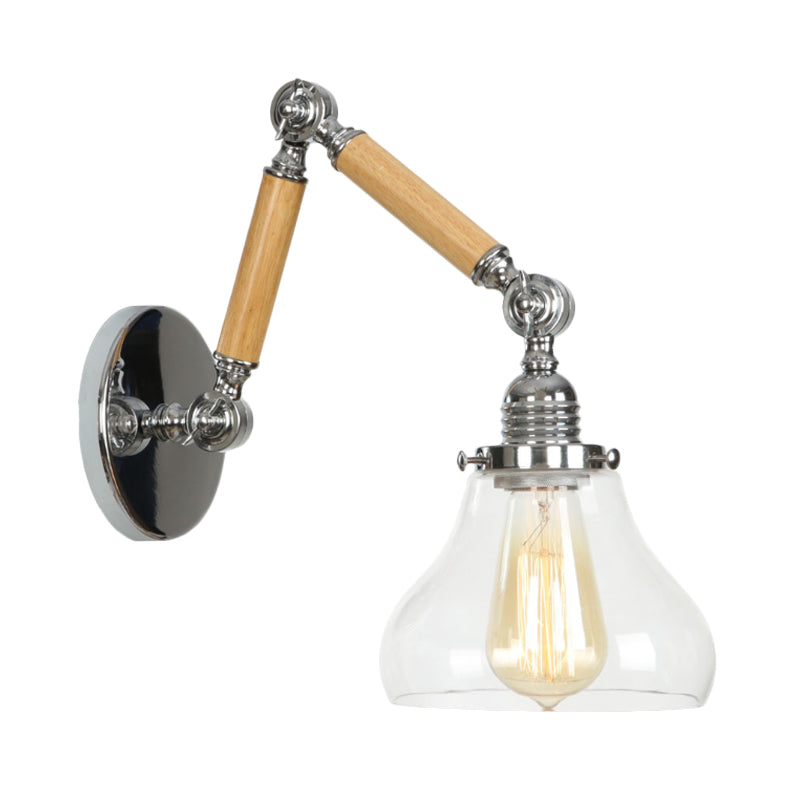 Avtoit | Gourd Living Room Wall Light Fixture Industrial Clear Glass 1 Light Chrome Wall Lamp with 8"+8"/6"+6"/8"+4" Wood Arm