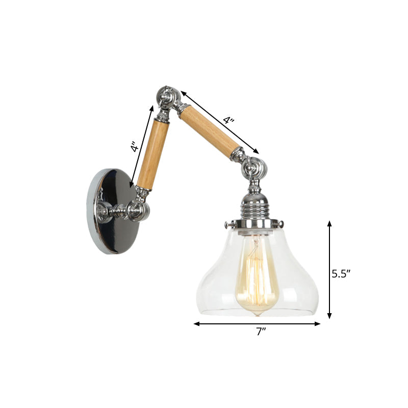 Avtoit | Gourd Living Room Wall Light Fixture Industrial Clear Glass 1 Light Chrome Wall Lamp with 8"+8"/6"+6"/8"+4" Wood Arm