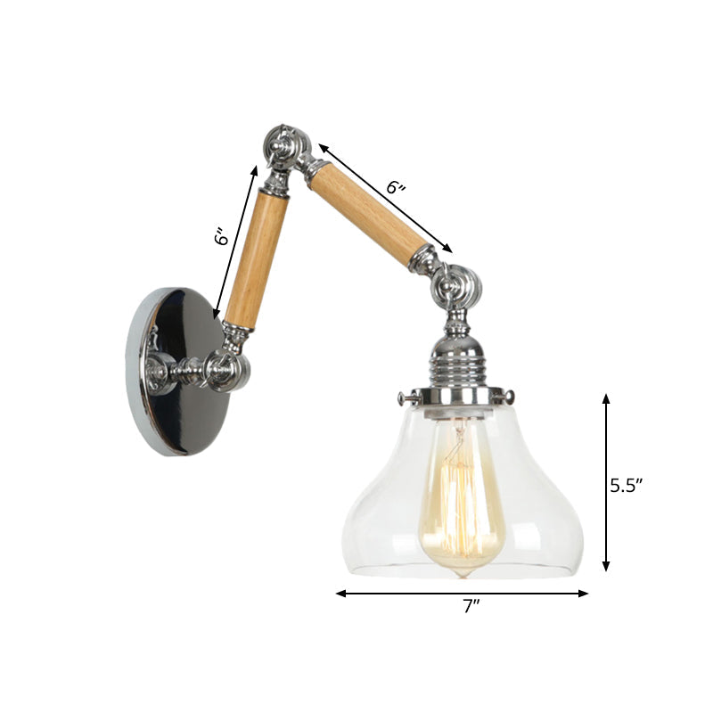 Avtoit | Gourd Living Room Wall Light Fixture Industrial Clear Glass 1 Light Chrome Wall Lamp with 8"+8"/6"+6"/8"+4" Wood Arm