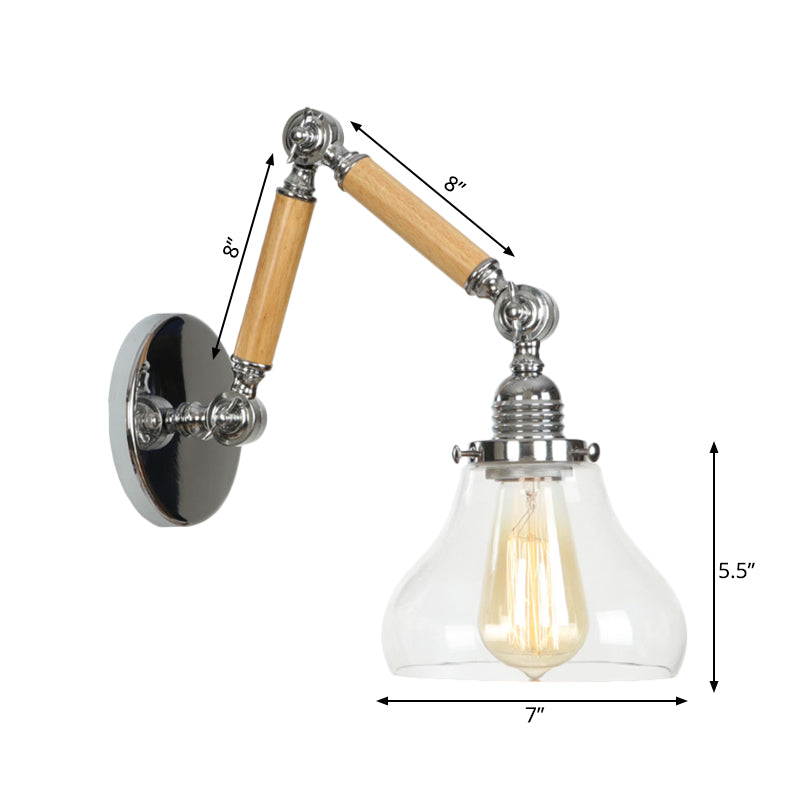 Avtoit | Gourd Living Room Wall Light Fixture Industrial Clear Glass 1 Light Chrome Wall Lamp with 8"+8"/6"+6"/8"+4" Wood Arm