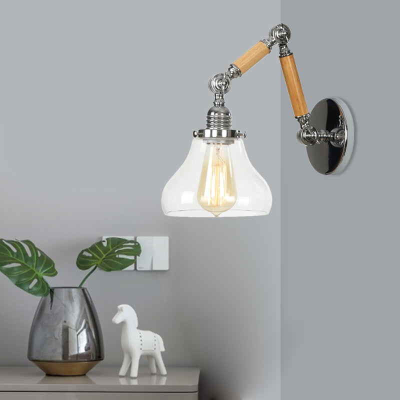 Avtoit | Gourd Living Room Wall Light Fixture Industrial Clear Glass 1 Light Chrome Wall Lamp with 8"+8"/6"+6"/8"+4" Wood Arm