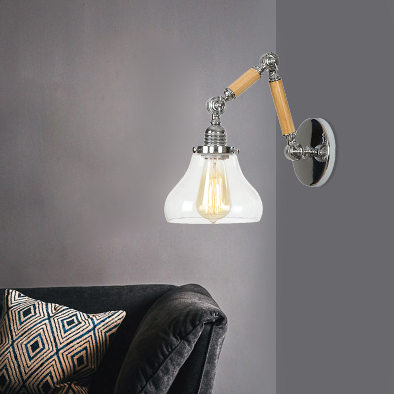 Avtoit | Gourd Living Room Wall Light Fixture Industrial Clear Glass 1 Light Chrome Wall Lamp with 8"+8"/6"+6"/8"+4" Wood Arm