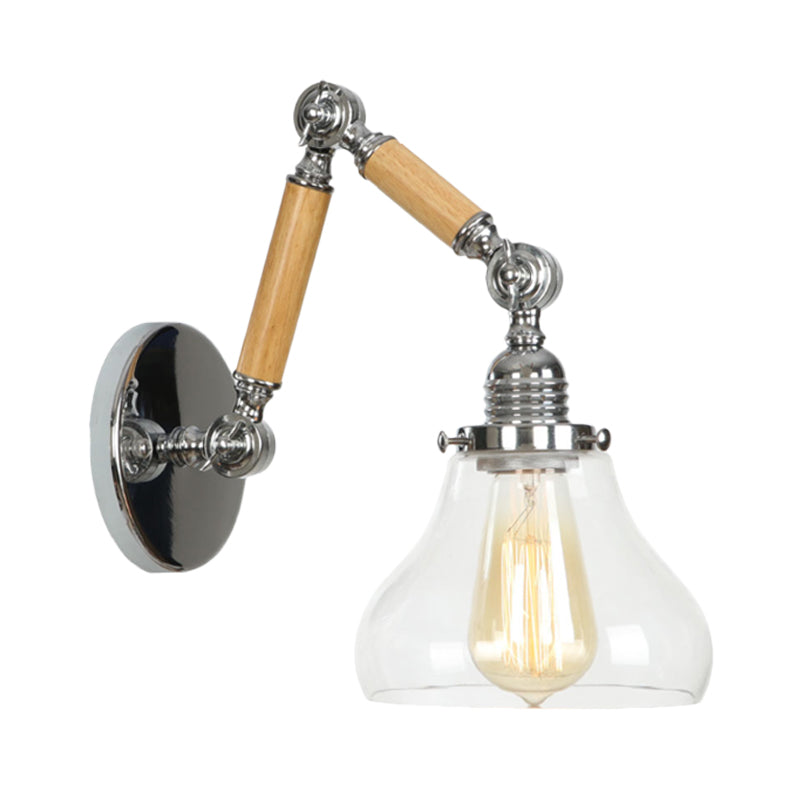 Avtoit | Gourd Living Room Wall Light Fixture Industrial Clear Glass 1 Light Chrome Wall Lamp with 8"+8"/6"+6"/8"+4" Wood Arm