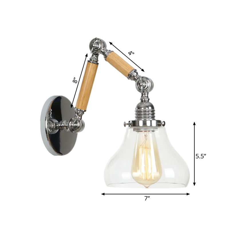 Avtoit | Gourd Living Room Wall Light Fixture Industrial Clear Glass 1 Light Chrome Wall Lamp with 8"+8"/6"+6"/8"+4" Wood Arm