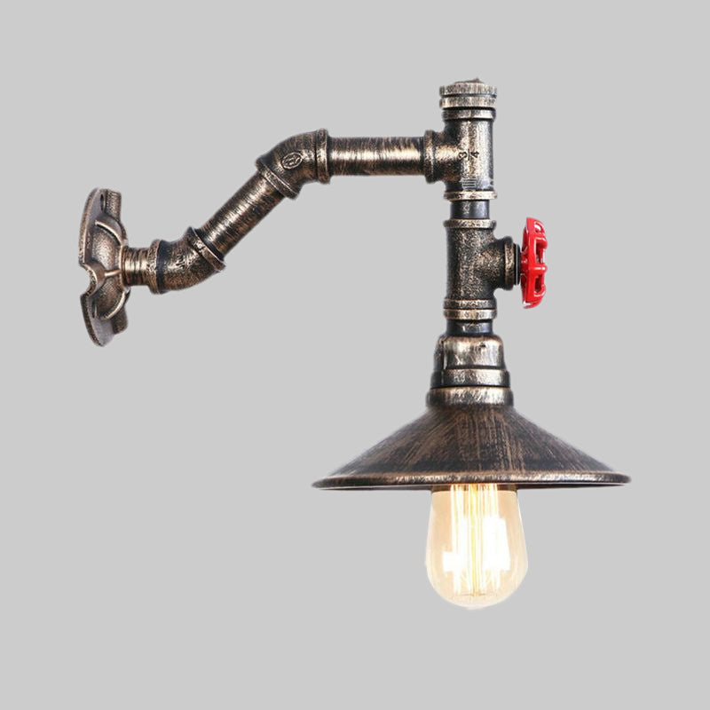 Avtoit | 1 bulb conical wall mount light rustic style antique bronze metal wall lighting with piping