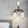 Avtoit | 3 Heads Water Pipe Wall Mounted Light with Cage Shade Nautical Design Antique Brass Iron Wall Lighting