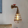 Avtoit | 1 head cage bulb-shaped wall lamp farmhouse style antique bronze iron wall light with valve wheel