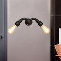 Avtoit | Vintage Style Bare Bulb Wall Lamp with Pipe Design 2 Heads Metal Wall Lamp in Black for Indoor