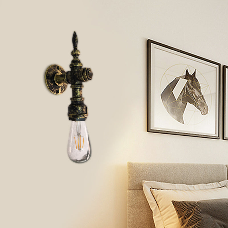 Avtoit | Iron Bronze Wall Light Naked Bulb 1 Light Rustic Style Wall Fixture Light with Pipe Design for Restaurant