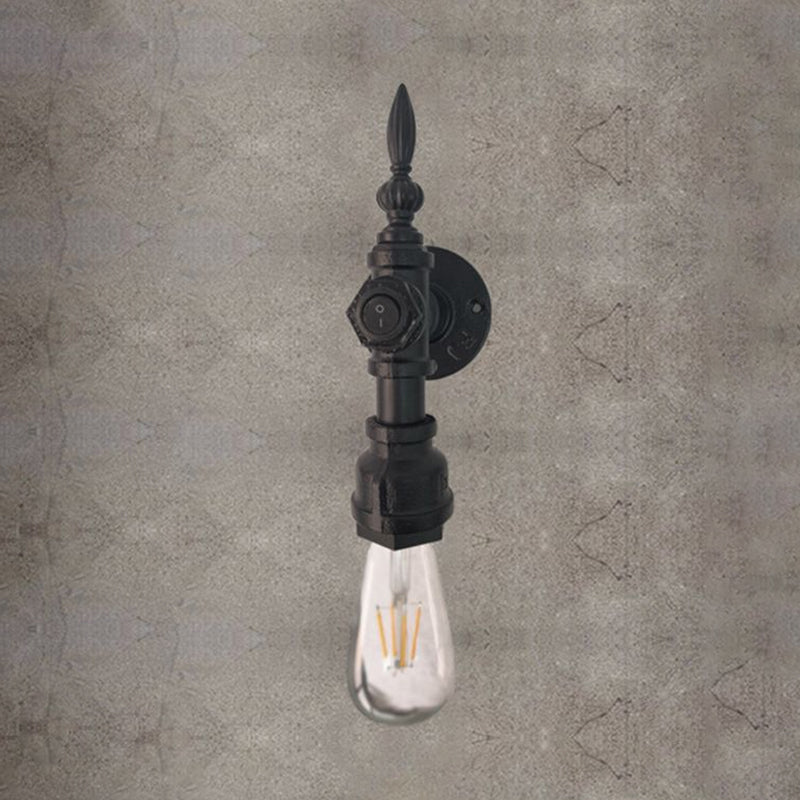Avtoit | Open Bulb Dining Room Wall Lamp Vintage Style Metal 1 Head Black Wall Lamp Sconces with On/Off Switch