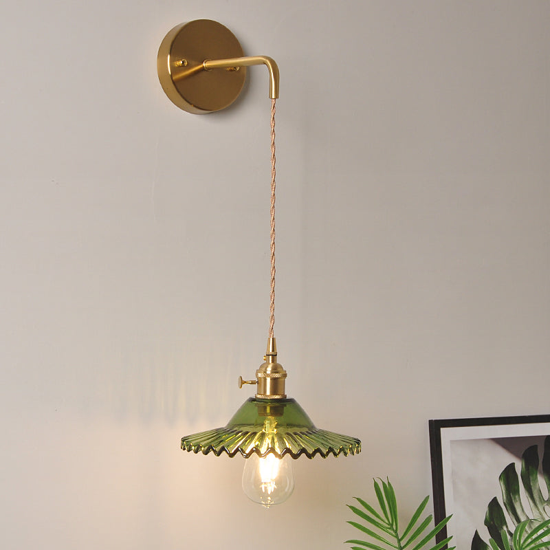 Avtoit | Green glass wavy wall lamp industrial 1 light living room lighting fixture in brass