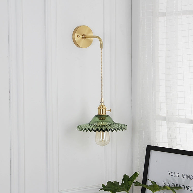 Avtoit | Green glass wavy wall lamp industrial 1 light living room lighting fixture in brass