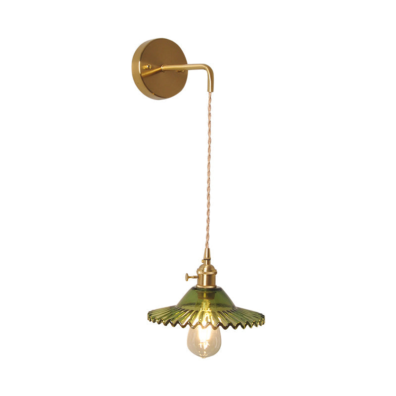 Avtoit | Green glass wavy wall lamp industrial 1 light living room lighting fixture in brass