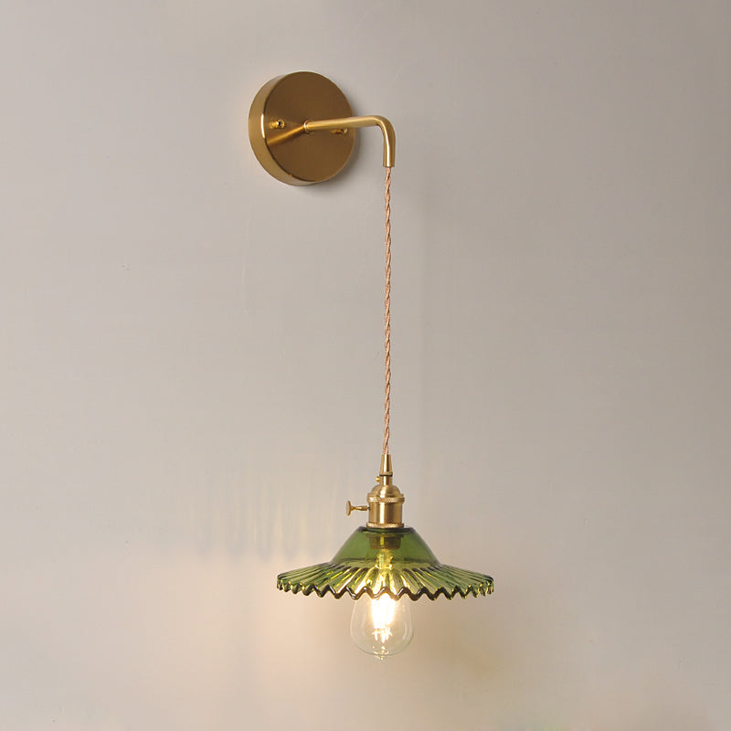 Avtoit | Green glass wavy wall lamp industrial 1 light living room lighting fixture in brass