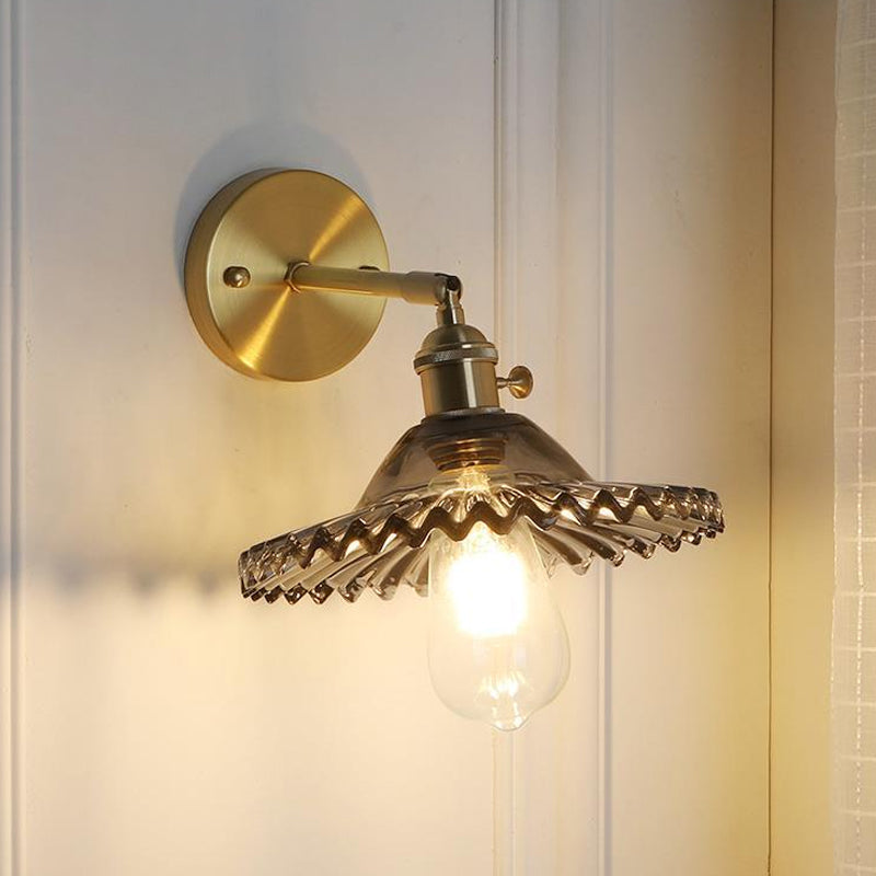 Avtoit | Brass Bowl Wall Lighting Industrial Smoke Glass 1 Light Living Room Wall Lamp Light Fixture