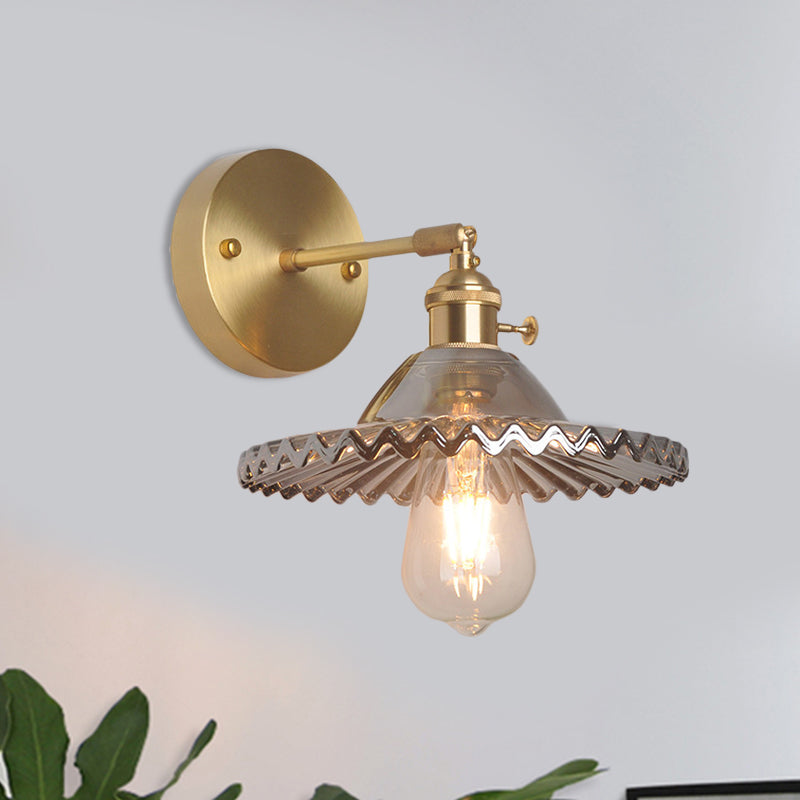 Avtoit | Brass Bowl Wall Lighting Industrial Smoke Glass 1 Light Living Room Wall Lamp Light Fixture