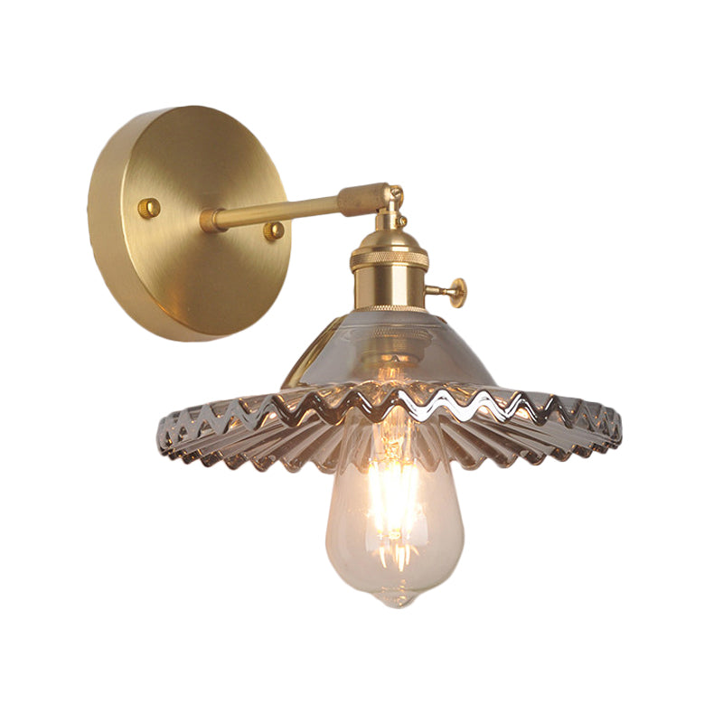 Avtoit | Brass Bowl Wall Lighting Industrial Smoke Glass 1 Light Living Room Wall Lamp Light Fixture