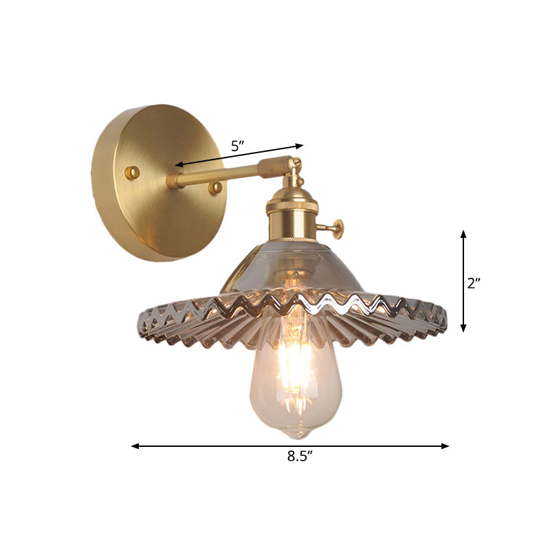 Avtoit | Brass Bowl Wall Lighting Industrial Smoke Glass 1 Light Living Room Wall Lamp Light Fixture