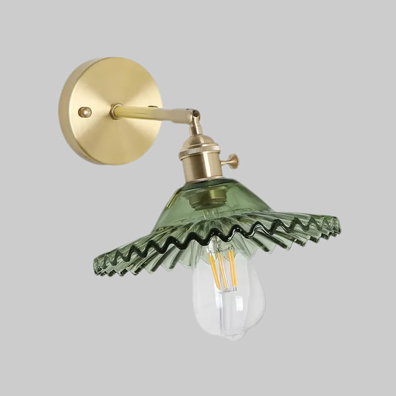 Avtoit | Industrial Bowl Wall Lighting Fixture 1 Bulb Green Glass Wall Light in Brass