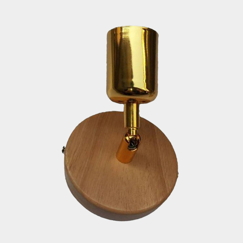 Avtoit | Head-shaped metal wall lamp Lodge 1 light living room wall-mounted fixture with round wooden backplate in silver/gold