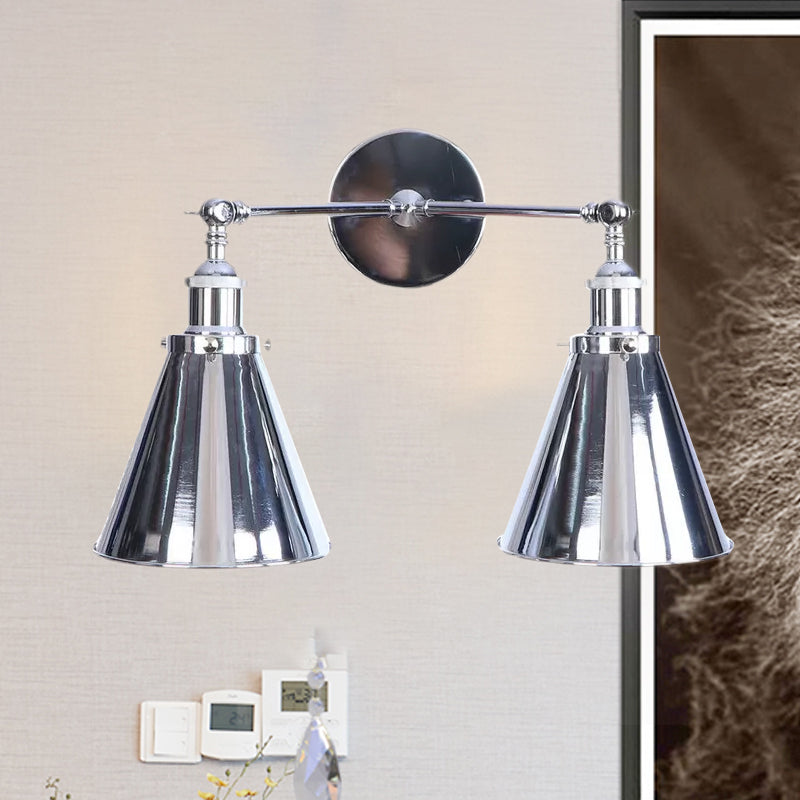 Avtoit | Polished Chrome Conic Wall Mount Fixture Retro Style Iron 2 Lights Dining Room Wall Mount Light