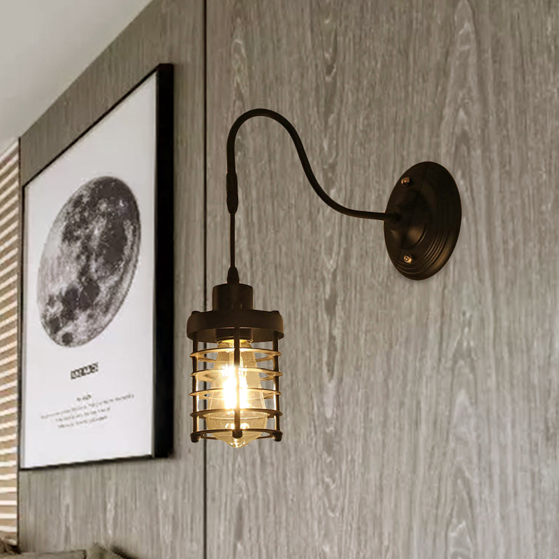 Avtoit | Metal Cylinder/Hexagonal Engaged Wall Lamp Farm 1 Lamp Restaurant Wall Mount Fixture in Black
