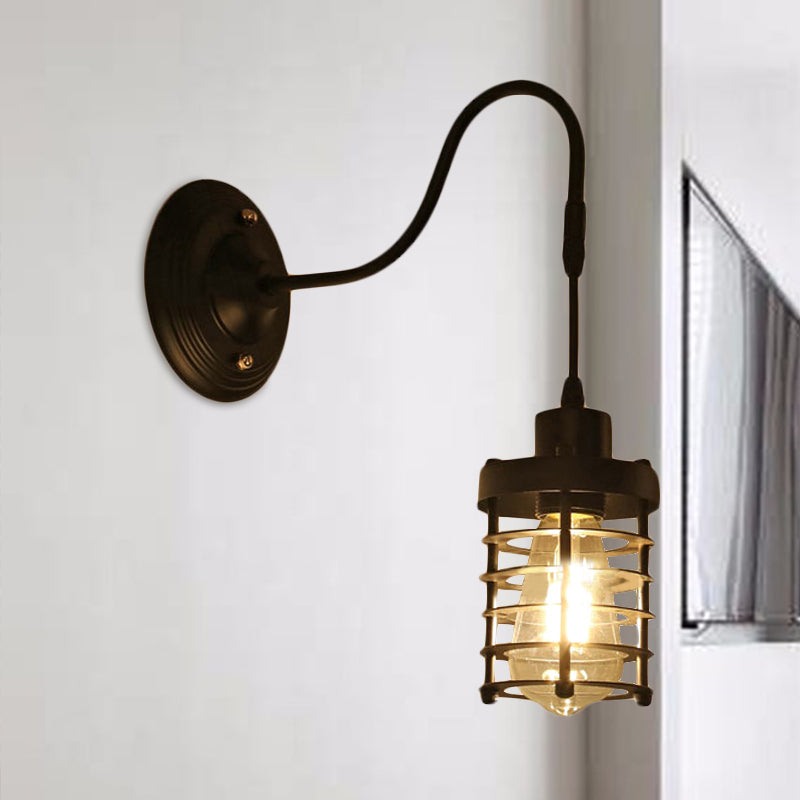 Avtoit | Metal Cylinder/Hexagonal Engaged Wall Lamp Farm 1 Lamp Restaurant Wall Mount Fixture in Black