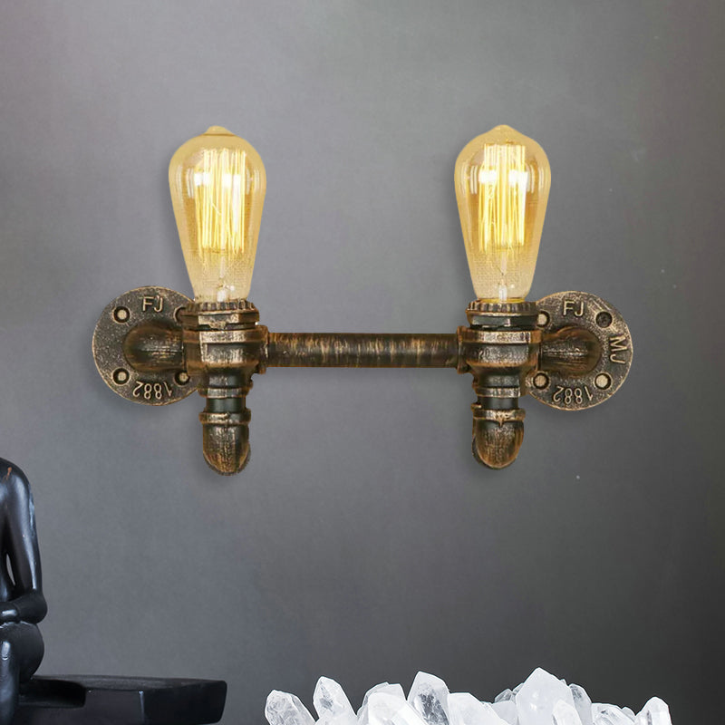 Avtoit | Aged Brass 2 Lights Wall Sconce Light Rustic Industrial Wrought Iron Exposed Wall Mount Light