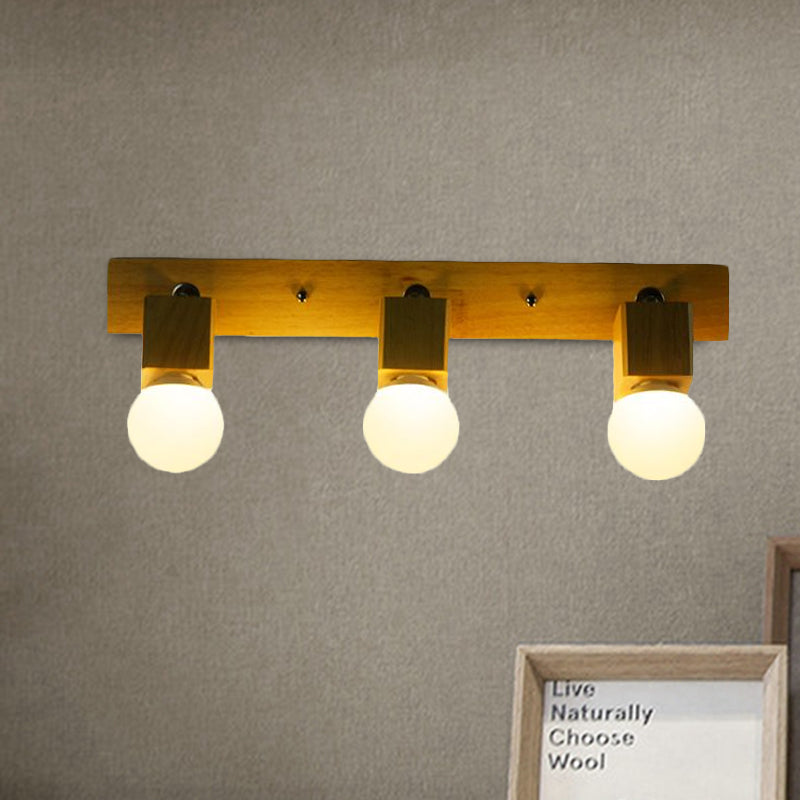 Avtoit | 3 Lights Rotatable Wall Lamp Fixture with Open Bulb Wood Modernism Bedroom Vanity Light