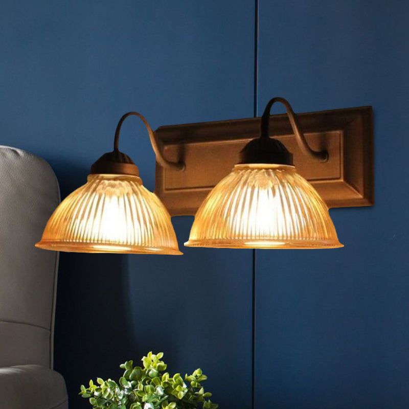Avtoit | 2 Light Dome Wall Lamp Rustic Style Black Clear Prism Glass Wall Lamp for Living Room