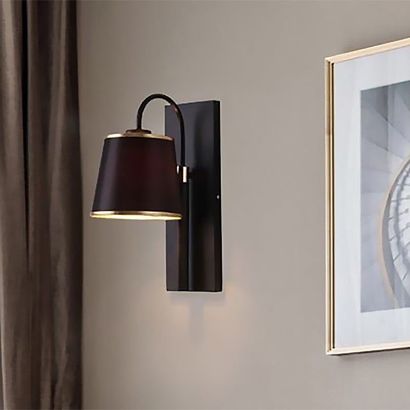 Avtoit | Tapered Bedroom Wall Light Black Fabric 1 Light Vintage Stylish Wall Lamp with Goose Neck Arm