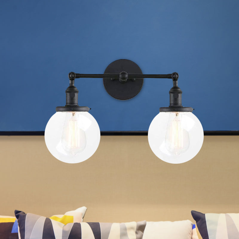 Avtoit | Round Living Room Wall Light Industrial Clear Glass 2-Lamp Black/Brass Wall Lamp for the Office