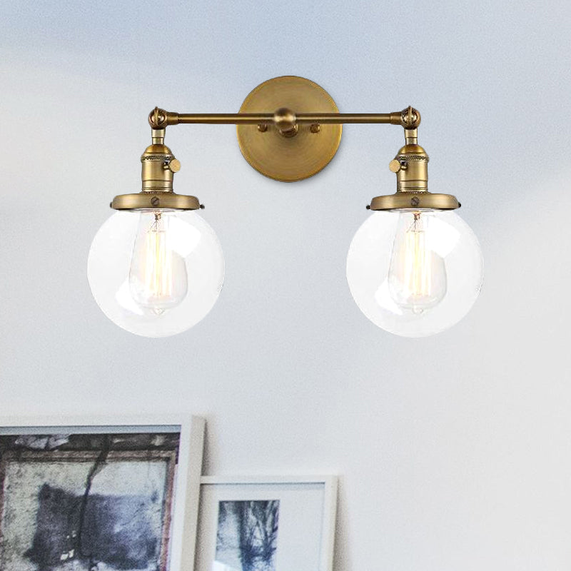 Avtoit | Round Living Room Wall Light Industrial Clear Glass 2-Lamp Black/Brass Wall Lamp for the Office