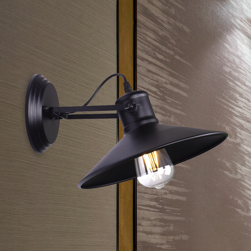 Avtoit | Metallic Saucer Wall Light Antique Style 1-Bulb Hallway Wall Light Lamp in Black/Rust