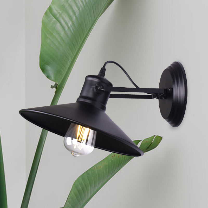 Avtoit | Metallic Saucer Wall Light Antique Style 1-Bulb Hallway Wall Light Lamp in Black/Rust