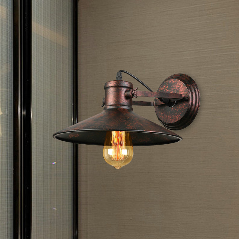 Avtoit | Metallic Saucer Wall Light Antique Style 1-Bulb Hallway Wall Light Lamp in Black/Rust