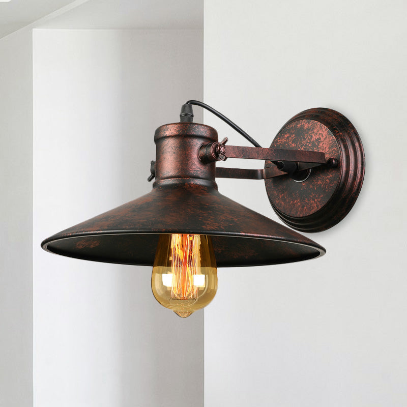 Avtoit | Metallic Saucer Wall Light Antique Style 1-Bulb Hallway Wall Light Lamp in Black/Rust