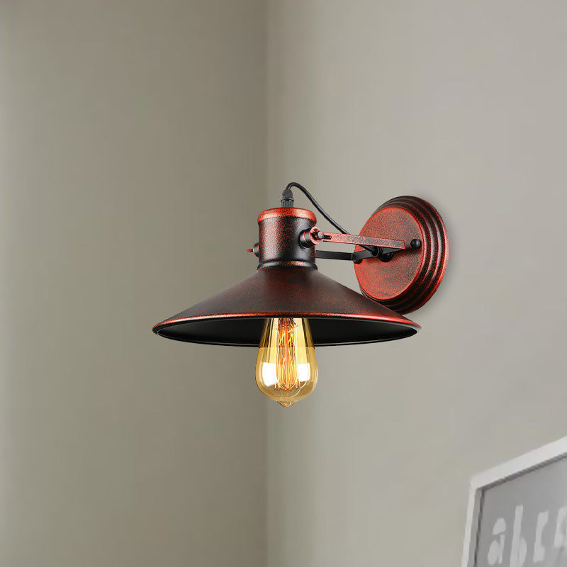 Avtoit | Metallic Saucer Wall Light Antique Style 1-Bulb Hallway Wall Light Lamp in Black/Rust